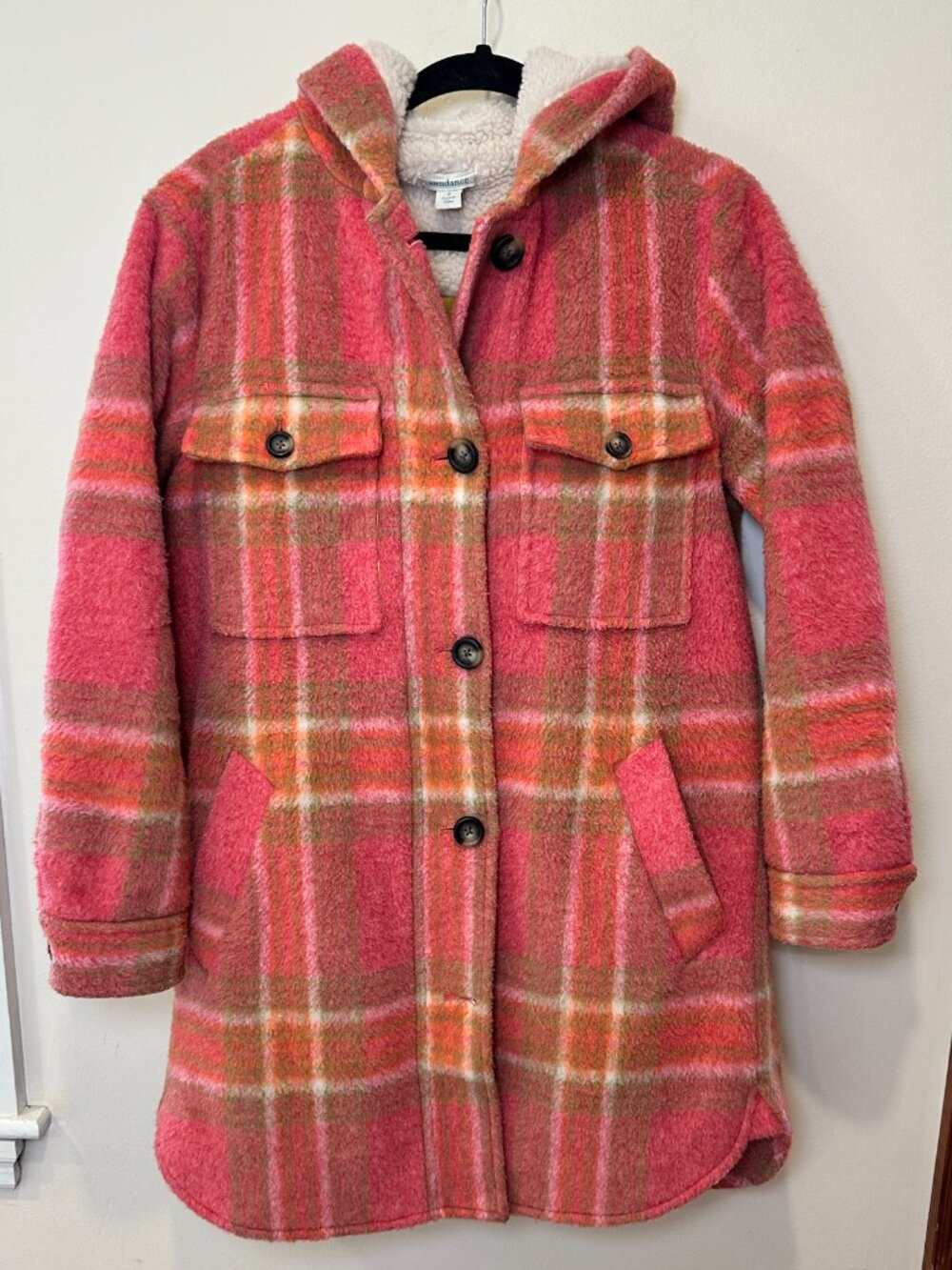 Sundance Harvest Sky Plaid Women's Jacket Sherpa Hooded Coat Size Small - Picture 6 of 13